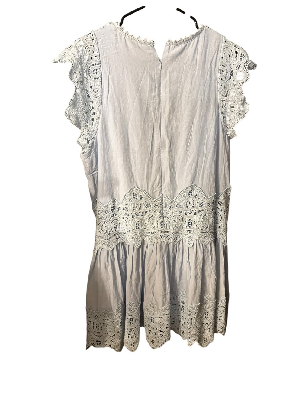 Eyelet-Trim Light Blue Mini Dress - Picture 2 of 4